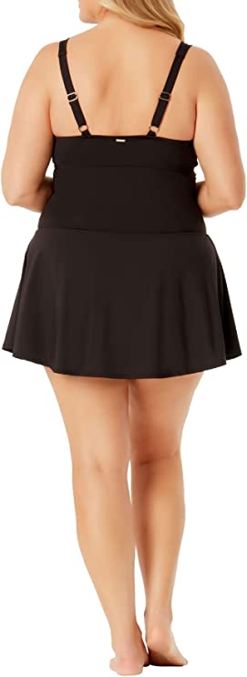 Anne Cole Plus Size Ruched Underwire Swimdress Color Black Noire Size 18W