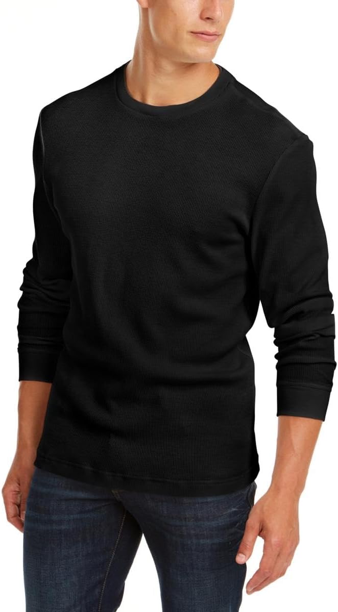 Club Room Men's Crewneck Waffle Knit Thermal Shirt Color Black Size L