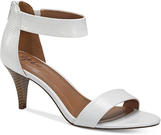 Style & Co Paycee Two-Piece Faux Leather Dress Sandals  White Snake Size 8.5