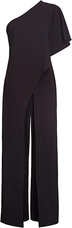 Adrianna Papell Draped One-Shoulder Jumpsuit Black Size 10