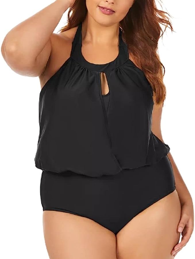 Raisins Curve Trendy Plus Size Juniors' Casablanca Halter One-Piece Swimsuit Color Black Size 14W