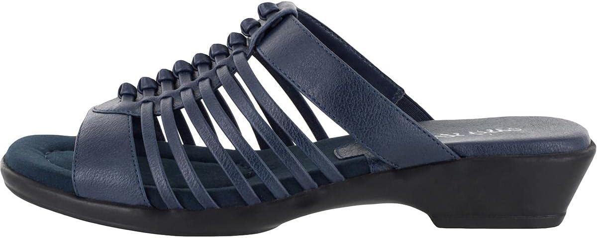 Easy Street Women's Nola Faux Leather Slip On Slide Sandals Color Navy Size 9W
