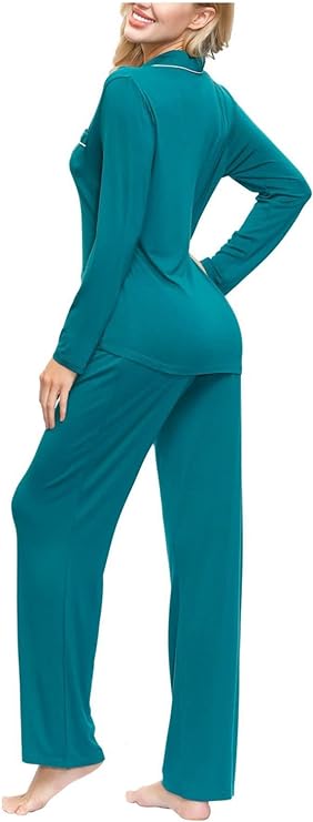 INK+IVY Women's Rayon Long Sleeve Button Top & Trouser Pajama Set Color Evergreen Size XL