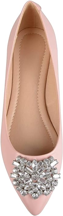 Journee Collection Women's Renzo Faux Leather Pointed Toe Jewel Flats Color Pink Size 9M
