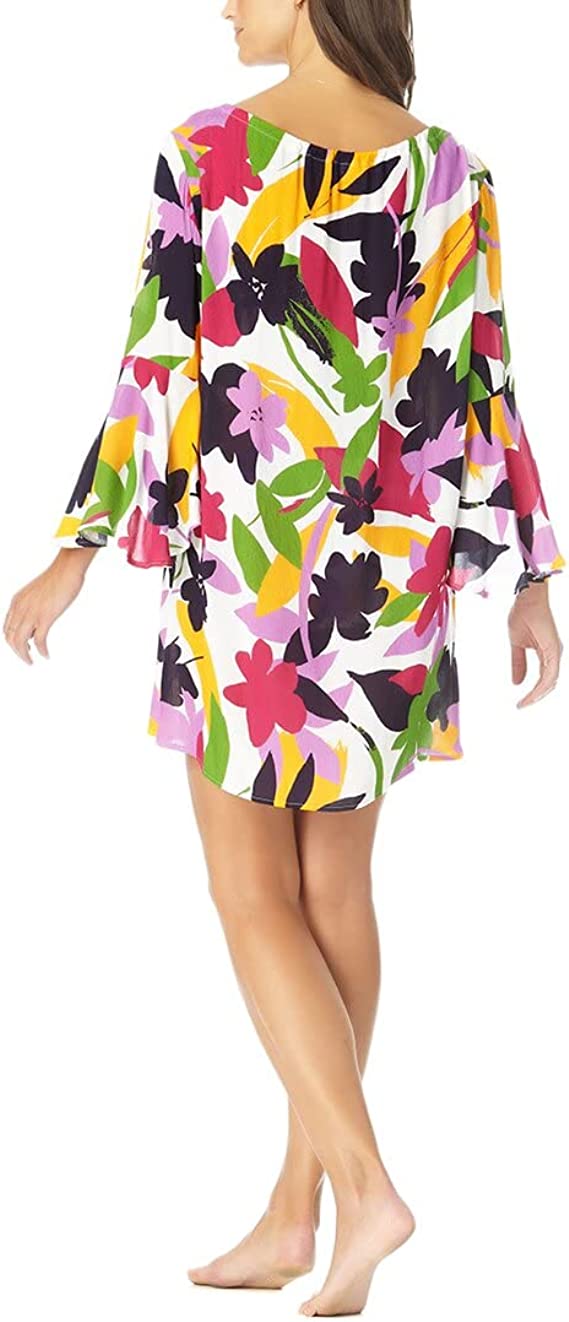 Anne Cole Bold Floral Bell-Sleeve Tunic Color Lush Garden White Multi Size XS/S