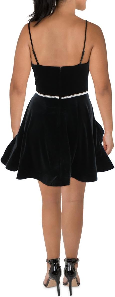 B Darlin Stretch-Velvet Embellished-Waist Fit Flare Dress Color Black/Crystal Size 15/16