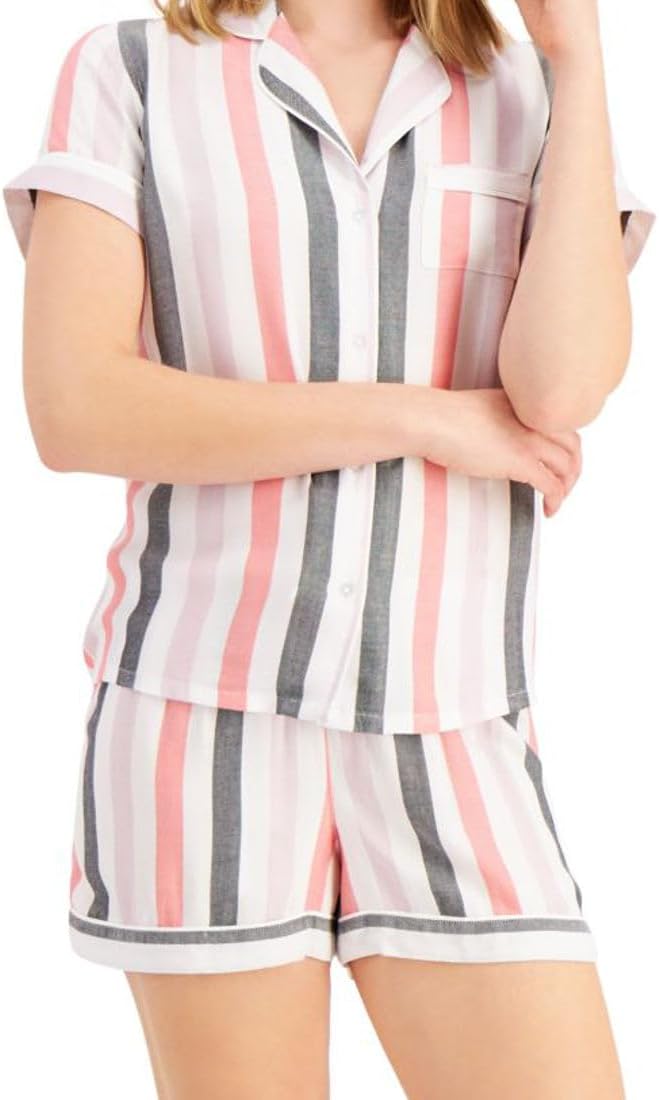 Alfani Women's Top & Shorts Pajama Sleep Set Color Bold Stripe Size L