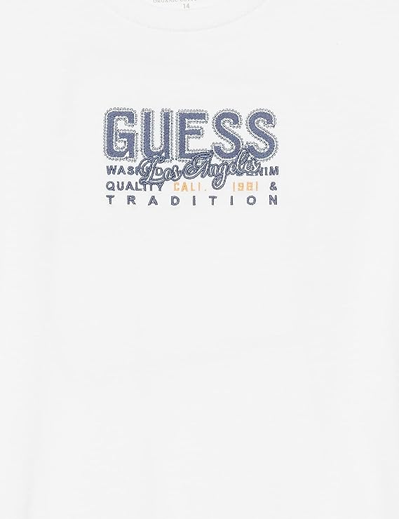 GUESS Boys' Big Embroidered Logo Organic Cotton T-Shirt Color Pure White Size 14