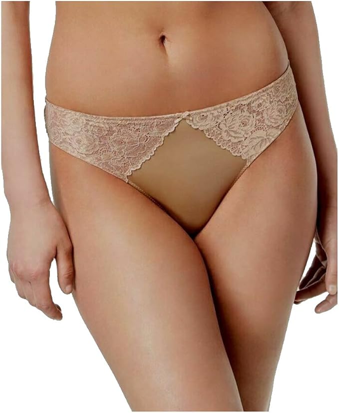 INC International Concepts Smooth Lace Thong Taupe Dream Size M