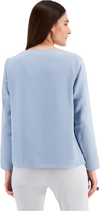 Alfani Women's Draped Front Pullover Blouse Color Prussian Blue Size M