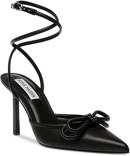 Steve Madden Women's Sherise Rhinestone Bow Pump  Black Leather Size 8.5