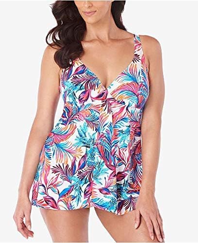 Swim Solutions Sienna Printed Flyaway Tummy Control Swimdress Multicolor Size 18W