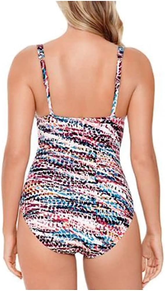 Swim Solutions Women’s Hot Rocks Plunge Printed Tummy Control One-Piece Swimsuit Multicolor Size 8