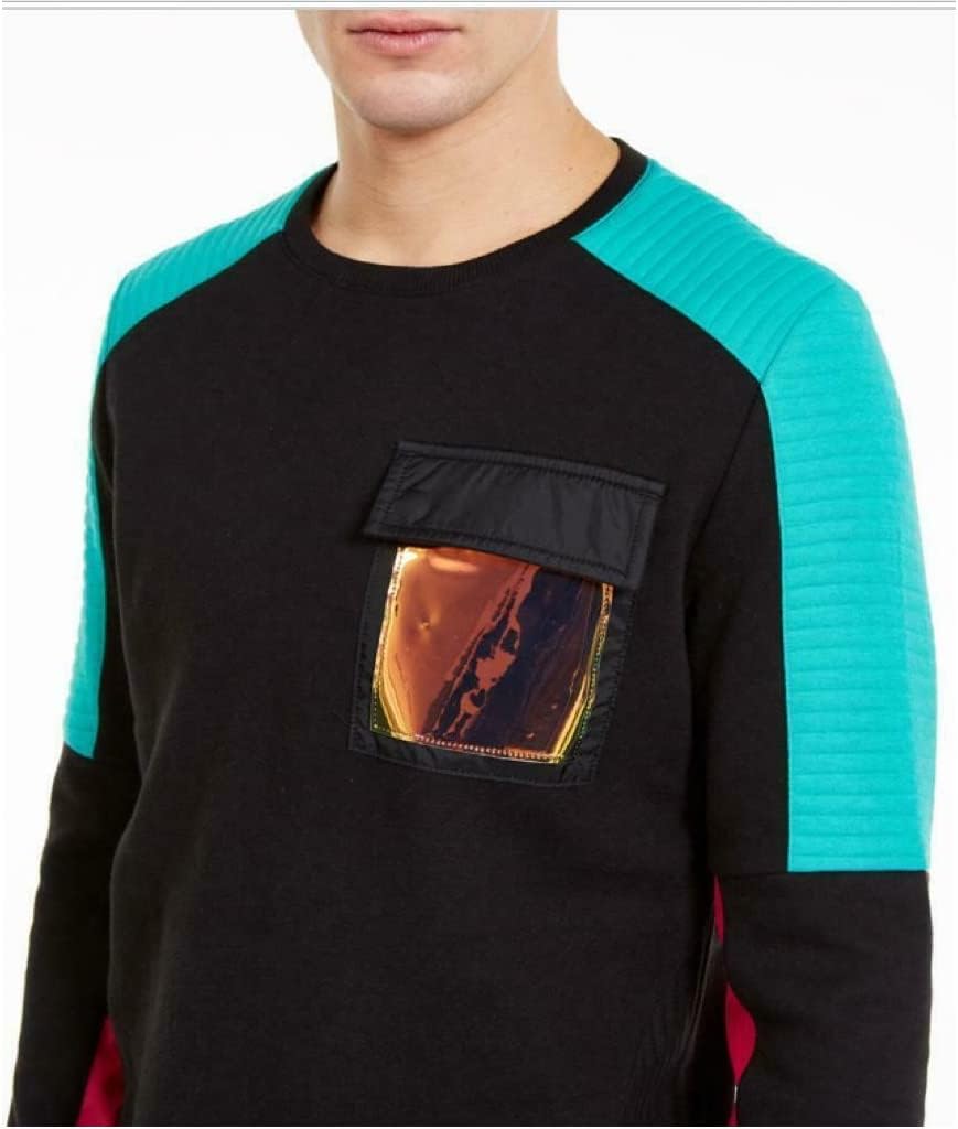INC Internatonal Concepts Men's Holographic Colorblock Pleather Fleece Sweatshirt Color Black Size XL