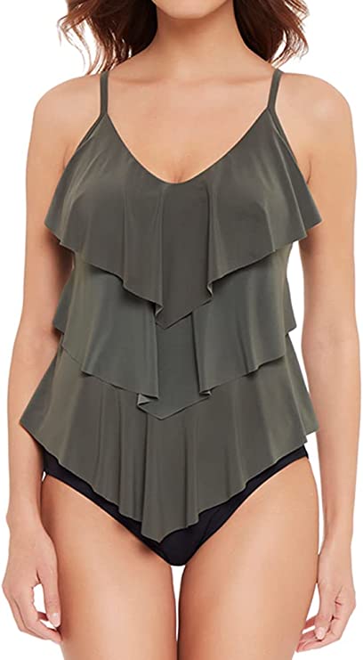 Magicsuit Rita Tiered Slimming Tankini Top Color Military Green Size 8