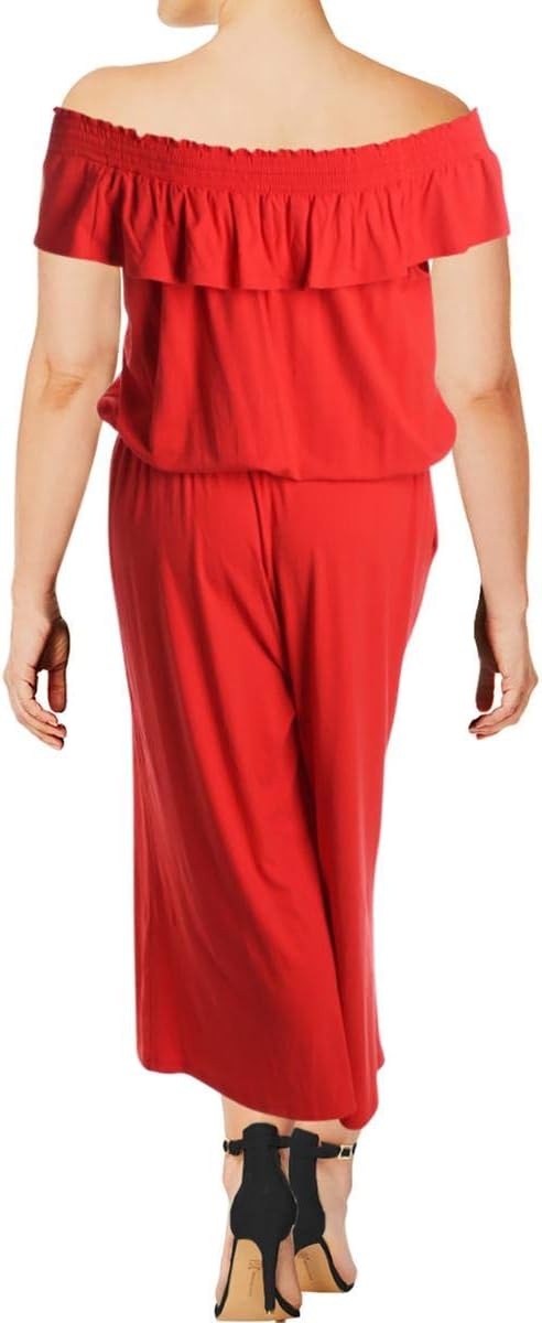 Lauren Ralph Lauren Women's Plus Size Ruffled Wide Leg Jumpsuit Color Geranium Size 2X