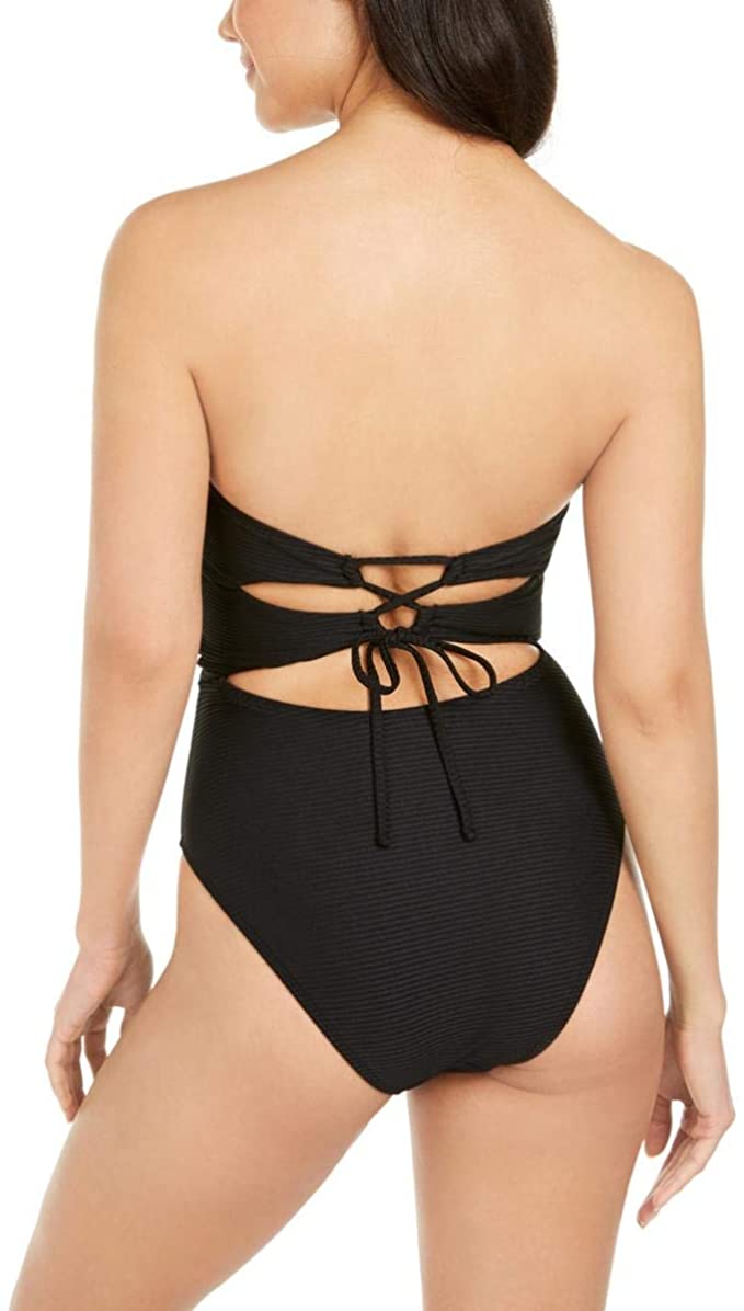 Hula Honey Juniors Rhythm Ribbed Cut-Out One-Piece Swimsuit Color Black Size S