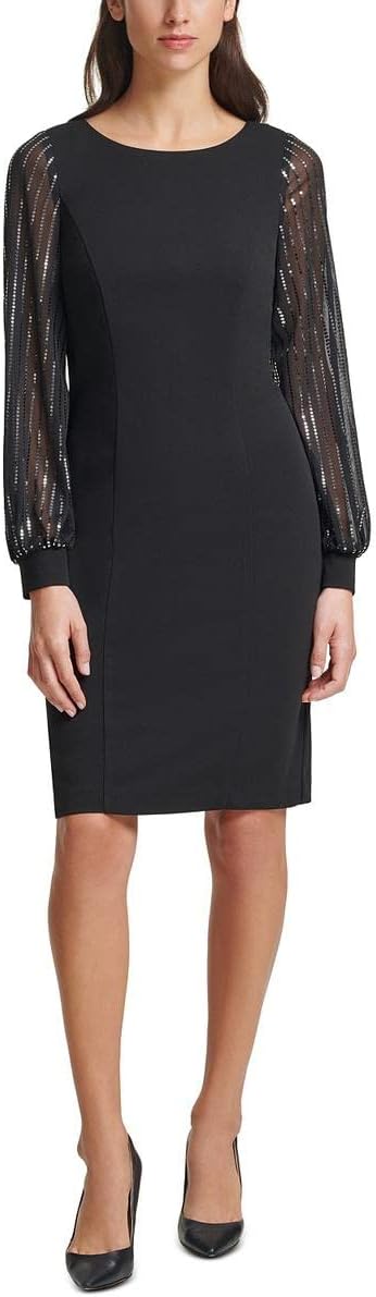 Jessica Howard Petite Chiffon-Sleeve Sheath Dress Color Black Size 14P