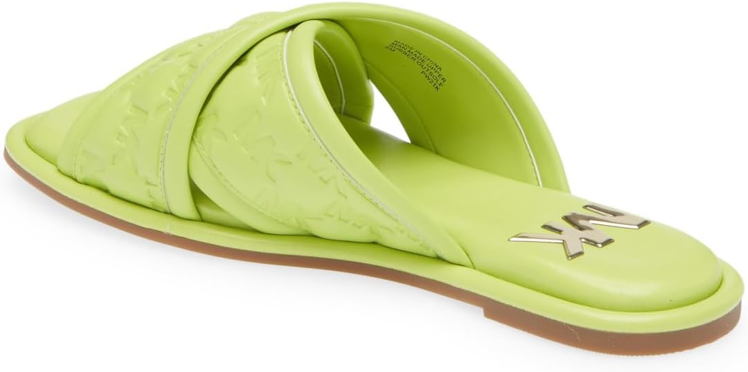 Michael Kors Women's Gideon Crisscross Logo Slides Color Bright Limeade Size 5.5M