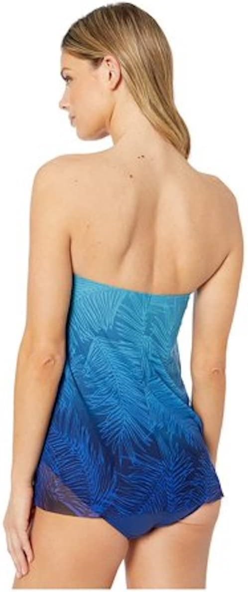 LAUREN RALPH LAUREN Ombre Palm Flyaway Strapless One Piece Swimsuit Color Blue Size 4