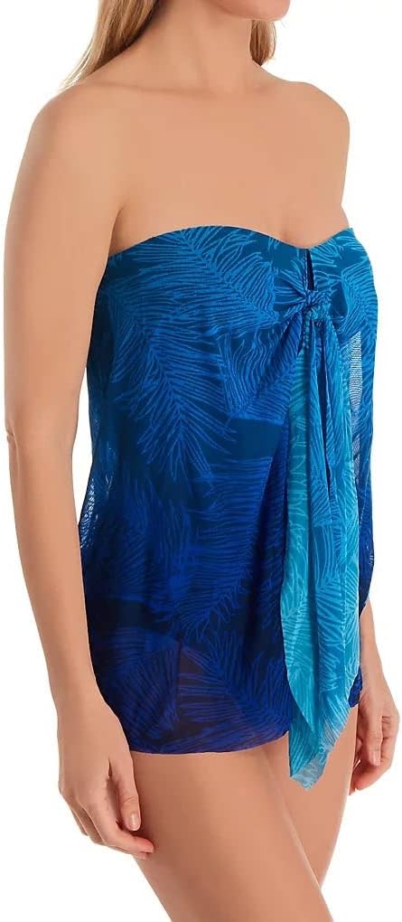 LAUREN RALPH LAUREN Ombre Palm Flyaway Strapless One Piece Swimsuit Color Blue Size 4