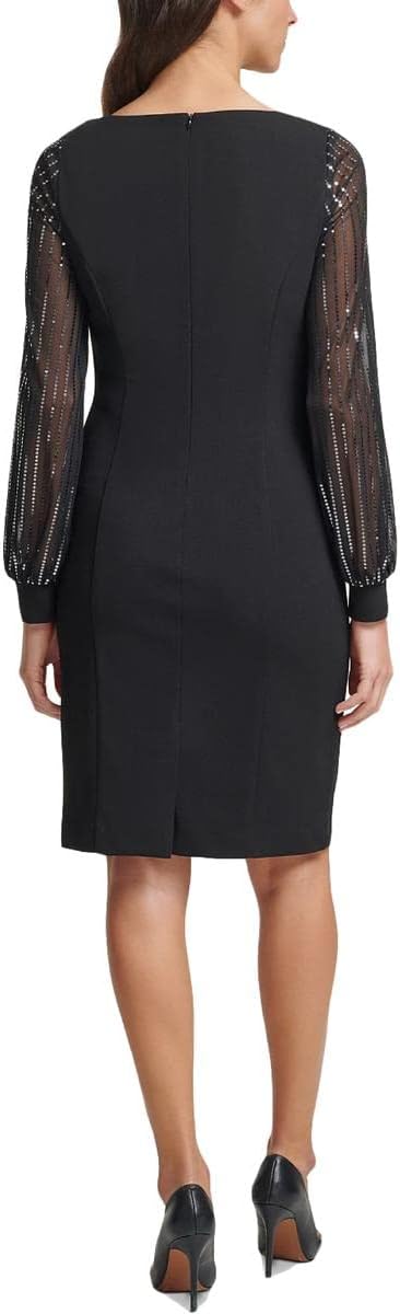 Jessica Howard Petite Chiffon-Sleeve Sheath Dress Color Black Size 14P