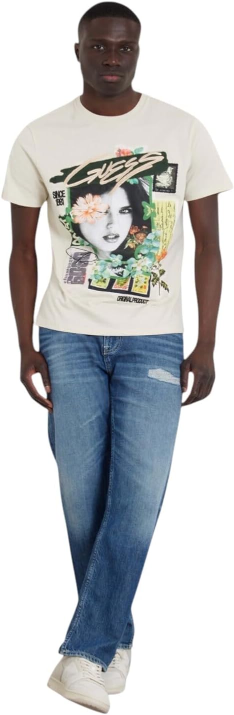 GUESS Men's Botanical Collage T-Shirt Pearl White Multi Size M