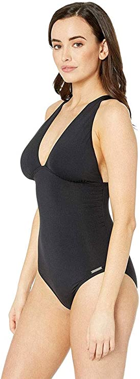 Michael Kors Women's Urban Gypsy High Neck Shirred One-Piece Swimsuit Color Black Size 8