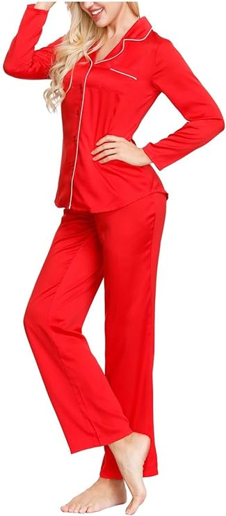 INK+IVY Women's Notch Top & Trouser Pajama Set Color Red Size XS