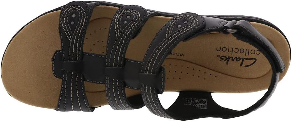 Clarks Women's Laurieann Vine Strappy Flat Sandal Black Leather Size 8