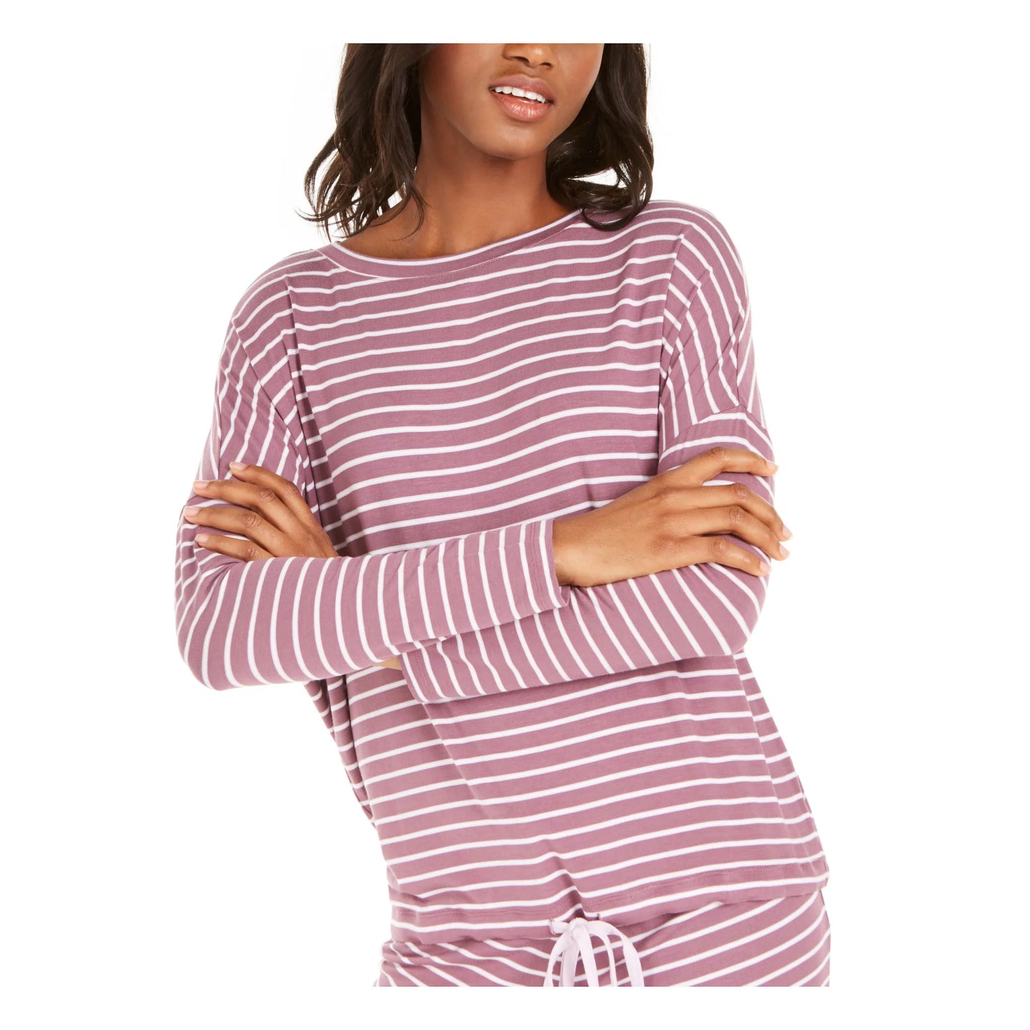 Alfani Women's Okeo-Tex Tie-Waist Sleep Top Color Light Stripe Size XL