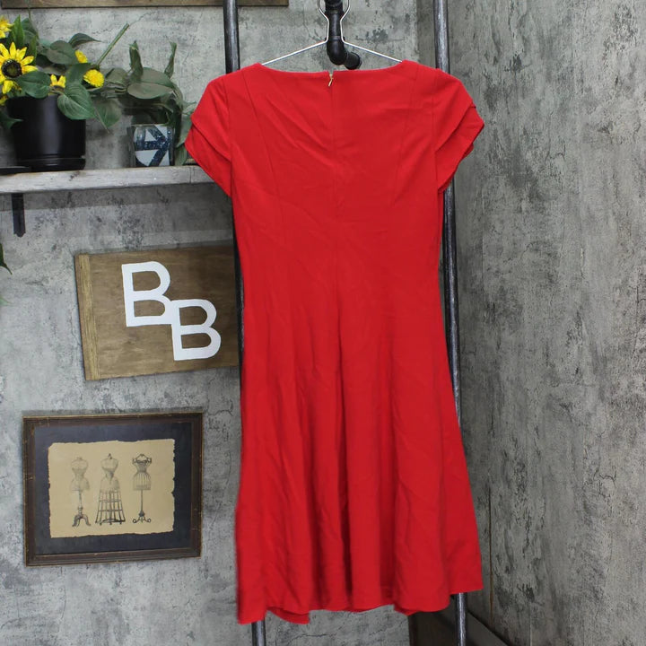 DKNY Women's Tulip Sleeve Fit & Flare Dress Color Red Size 6