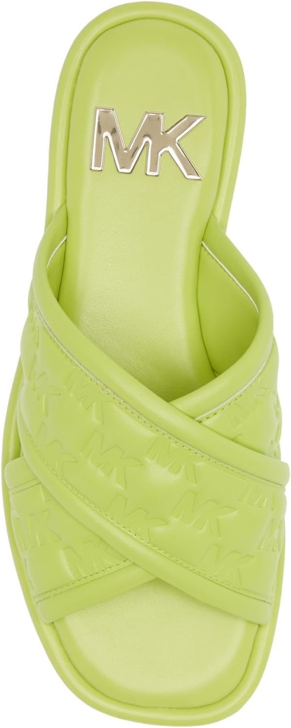 Michael Kors Women's Gideon Crisscross Logo Slides Color Bright Limeade Size 5.5M