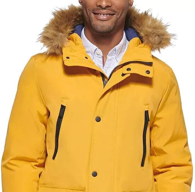 Club Room Men's Parka Faux Fur-Hood Jacket Color Yellow Size 2XL