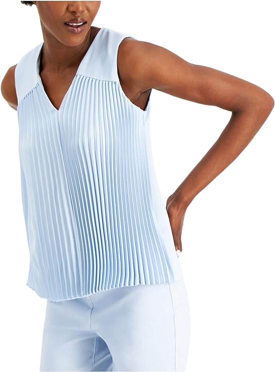 Alfani Women's Pleated Tank Top Color Patel Blue Size XL