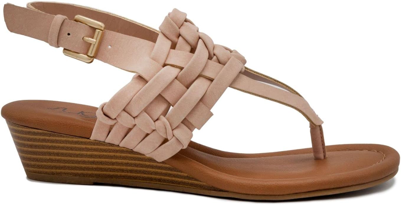 Sugar Women's Simone Faux Leather Slingbacks Wedge Sandals Color Blush Nubuck Size 8.5M