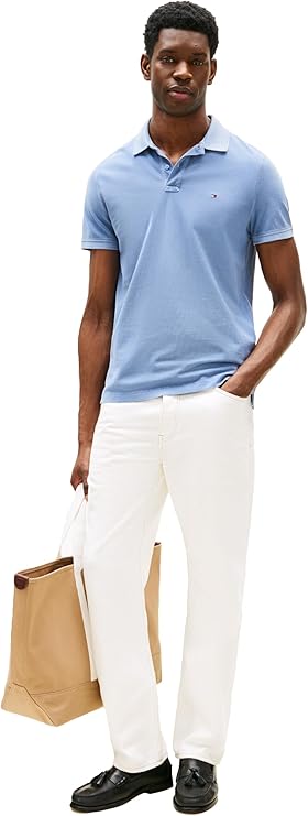 Tommy Hilfiger Men's Short Sleeve Garment-Dye Cotton Polo Shirt Brisk Blue Size L