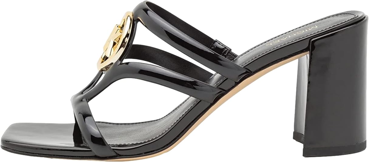 Michael Kors Women's Hampton Gold Logo Sandals Color Black Size 8.5M