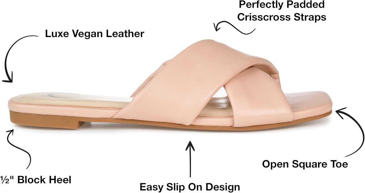 Journee Collection Women's Carlotta Faux Leather Flat Sandal Blush Size 9.5