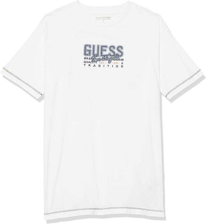 GUESS Boys' Big Embroidered Logo Organic Cotton T-Shirt Color Pure White Size 14