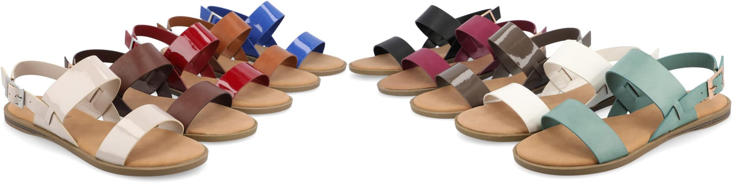 Journee Collection Women's Lavine Multi Strap Flat Sandals Cognac Size 9