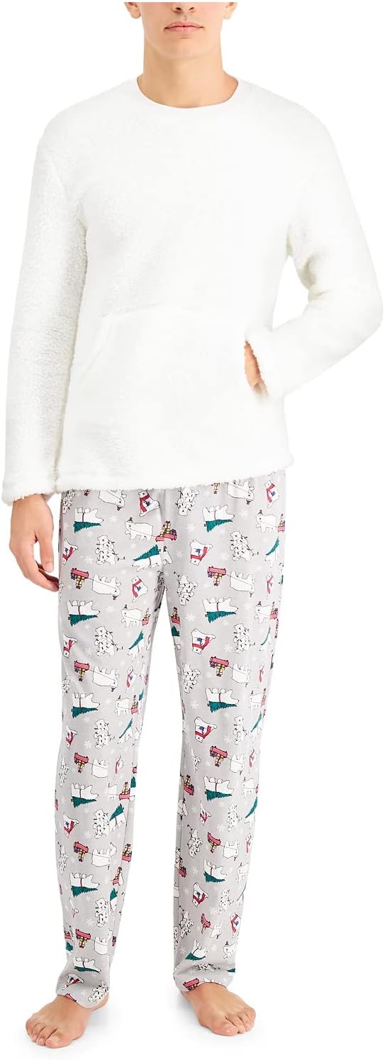 Family Pajamas Men's Fleece Sherpa Top Printed Pants PJ Set Color Polar Bears Size L