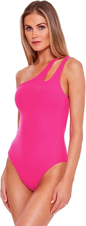 Becca Pucker Up Asymmetrical One-Piece Swimsuit Color Cosmopolitan Size M