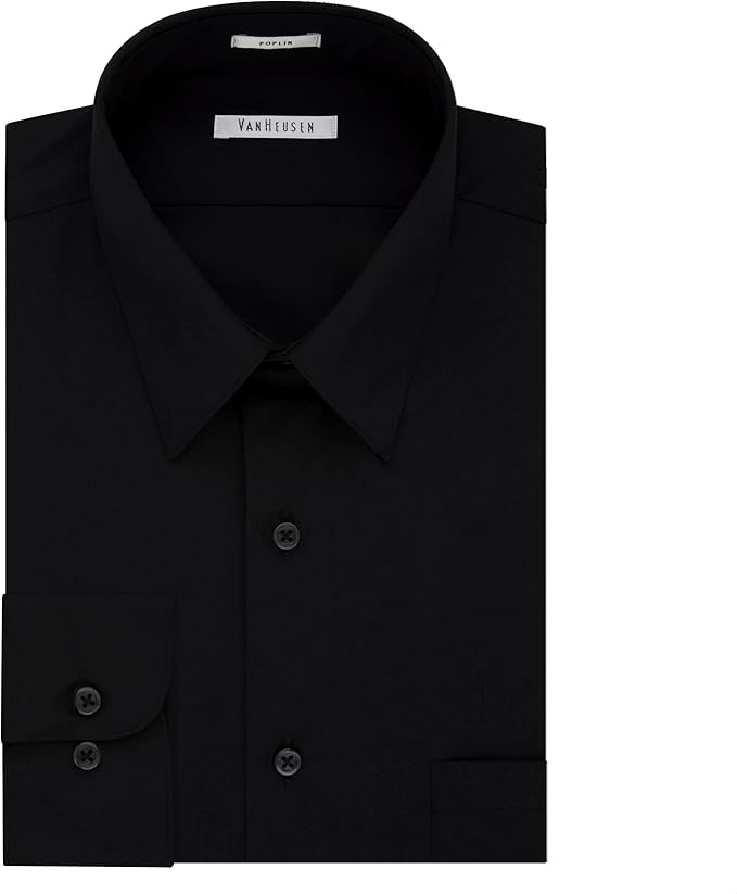 Van Heusen Men's Tall Classic/Regular Fit Poplin Dress Shirt Black 19 35/36