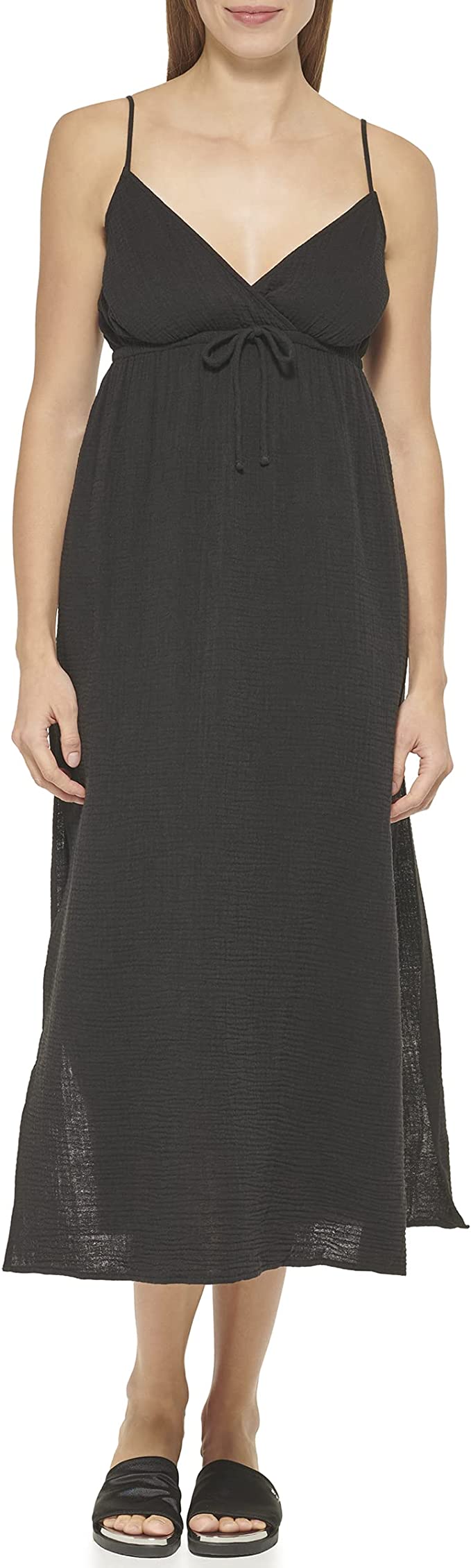 DKNY V-Neck Front-Tie Maxi Dress Cover-Up Color Black Size L