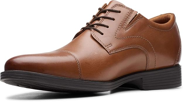 Clarks Men's Whiddon Cap-Toe Oxfords Dark Tan Leather Size 10.5