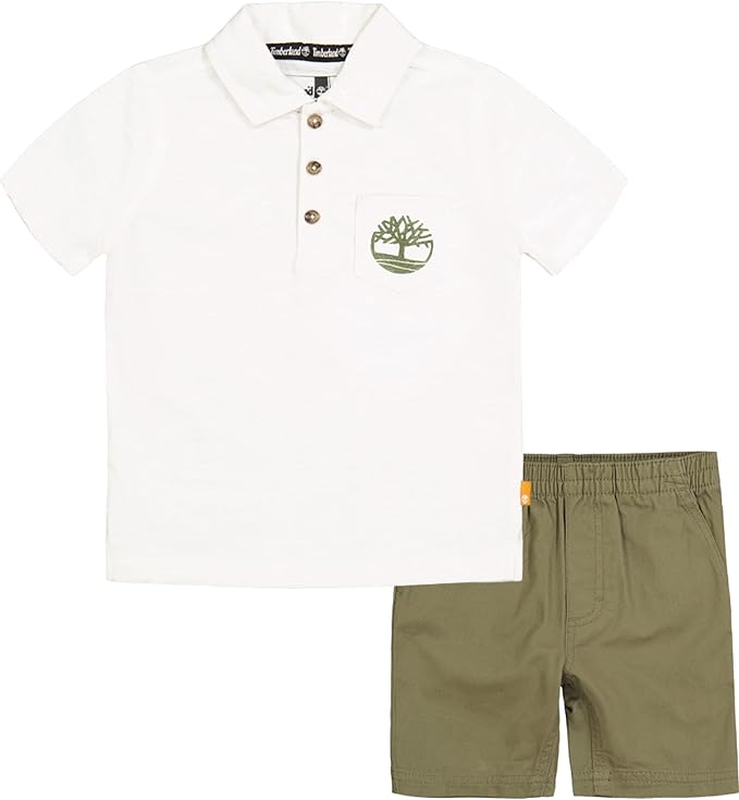 Timberland Little Boys Logo 2-pc Shirt Short Set Color Off White Size 3