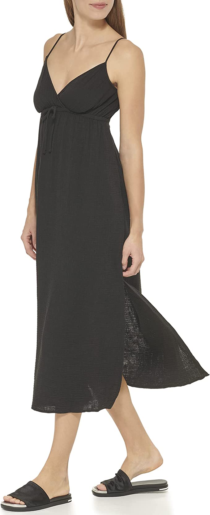 DKNY V-Neck Front-Tie Maxi Dress Cover-Up Color Black Size L