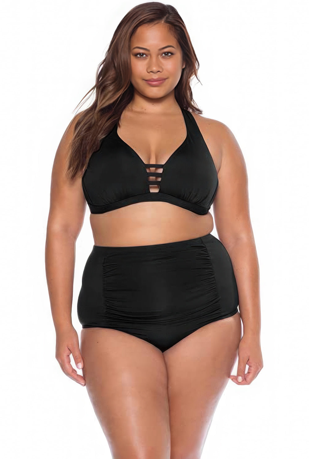 Becca by Rebecca Virtue Plus Size Shirred High Waist Bikini Bottom Color Black Size 1X