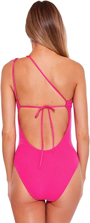 Becca Pucker Up Asymmetrical One-Piece Swimsuit Color Cosmopolitan Size M